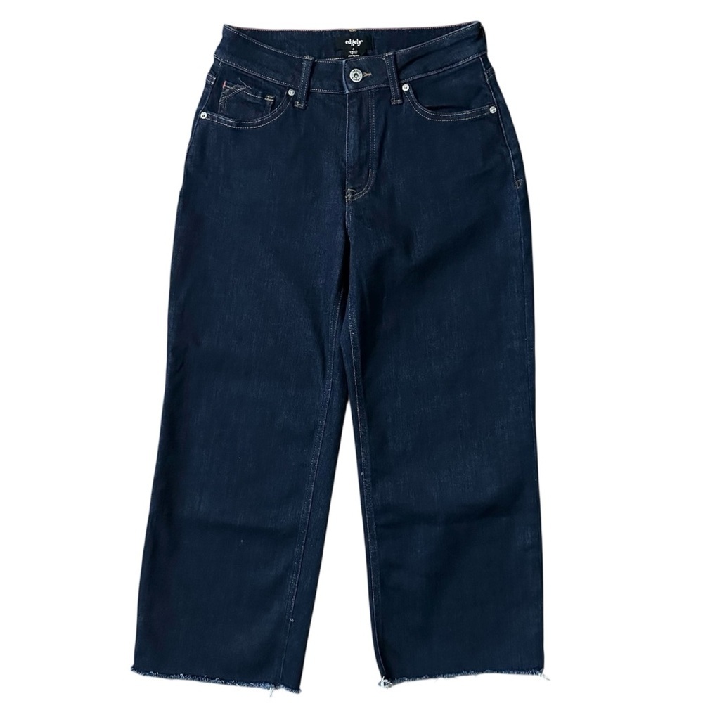 edgely by Maurices Dark High Rise Cropped Wide Leg Raw Hem Jean Size 4